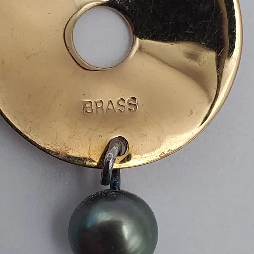 ROBERT LEE MORRIS RLM Studios Sterling Silver Brass Green Pearl Drop Earrings